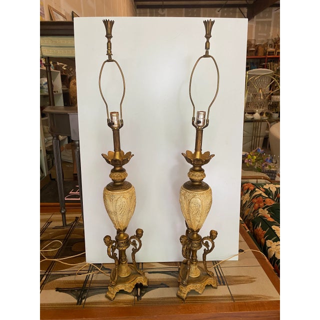 1960s Neoclassical Metal Lion's Feet Lamps - a Pair For Sale - Image 11 of 11