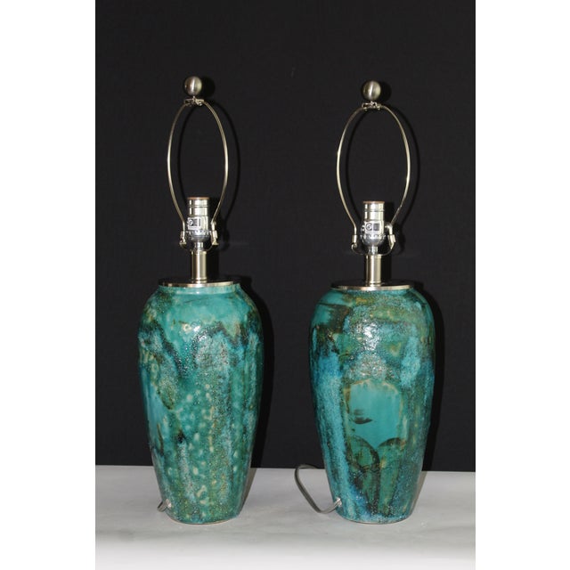 Jade Mid 20th Century Mid Century Modern Aldo Londi Style Ceramic Lamps. For Sale - Image 8 of 11
