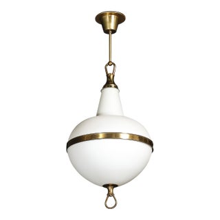Mid-Century Modern Murano Glass & Brass Banded Detailed Pendant Chandelier For Sale