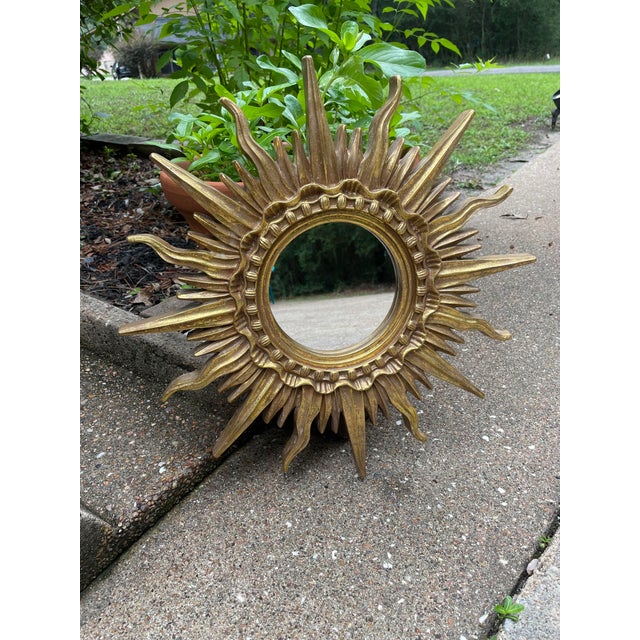 1960s French Style 17.25" Gilded Sunburst Wall Mirror For Sale - Image 15 of 18