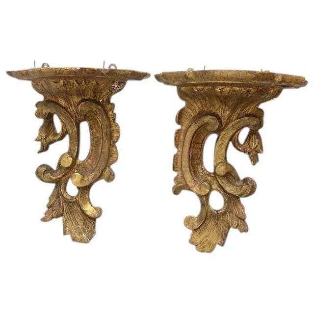 19th Century Chippendale Style Carved Giltwood Wall Brackets - A Pair For Sale - Image 11 of 11