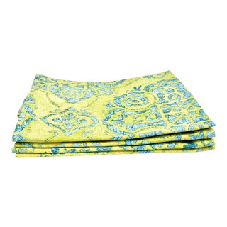 Vietri Chartreuse and Blue Dinner Napkins-Set of 4 For Sale