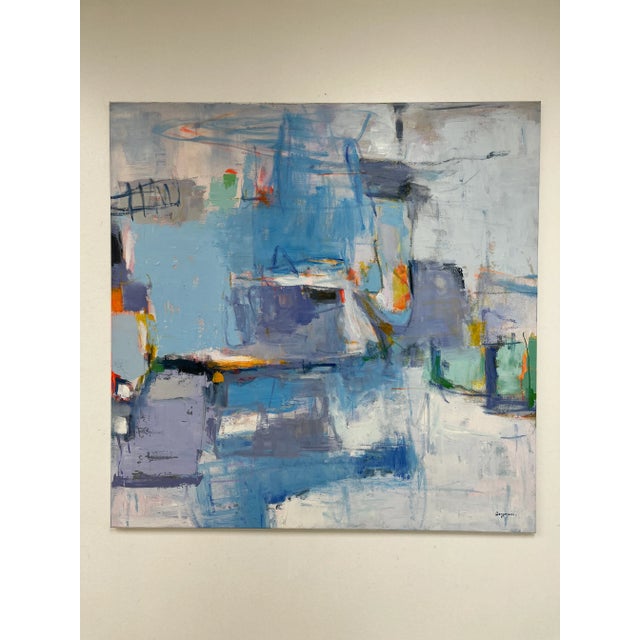 A stunning contemporary abstract oil painting on canvas, featuring a rich interplay of warm and cool tones with expressive...
