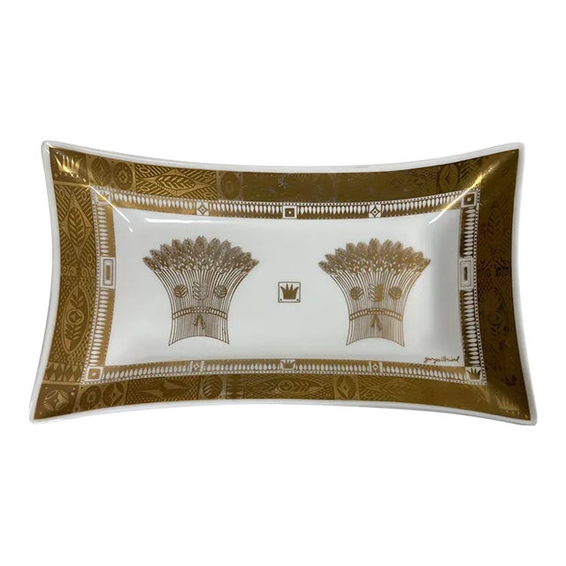 1960s Georges Briard Milk Glass Bowl With Golden Harvest Design Art Deco Style For Sale