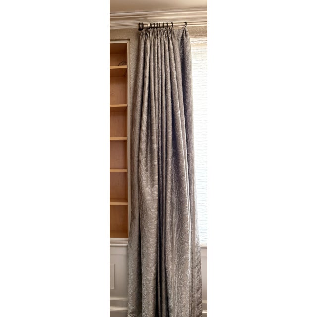 Custom Champagne Textured Drapery Panels With Sheer Shade & Curtain Rod For Sale - Image 4 of 7
