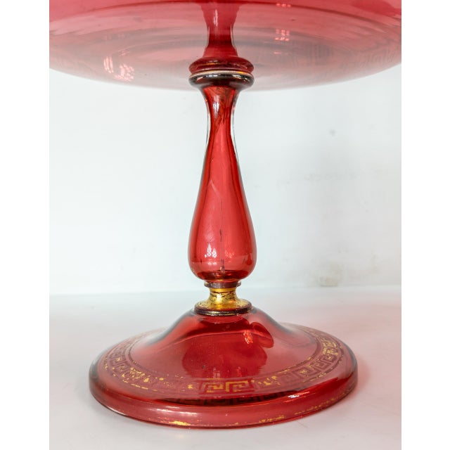 19th Century Pair of Bohemian Red Cranberry Glass Centerpiece Compotes or Tazza For Sale - Image 9 of 16