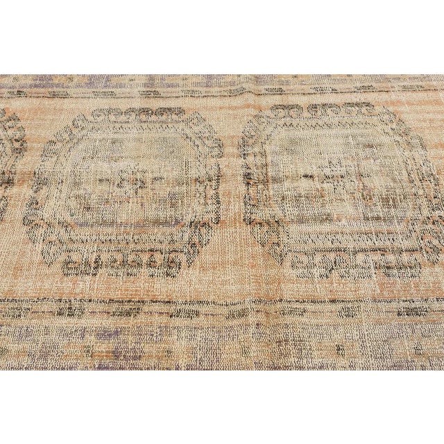 Mid 20th Century Distressed Vintage Turkish Oushak Rug For Sale - Image 4 of 7