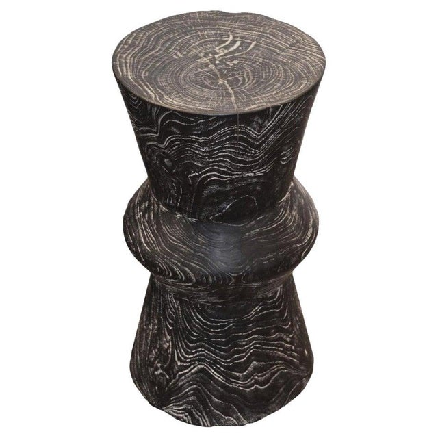 Andrianna Shamaris Triple Burnt Teak Wood Cerused Side Table or Stool For Sale - Image 15 of 18