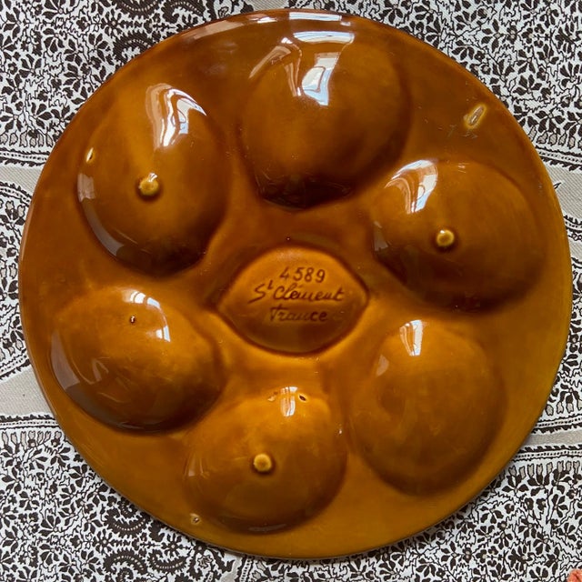 Vintage French Majolica Oyster Service from Saint-Clément, 1960s, Set of 7 For Sale - Image 9 of 10