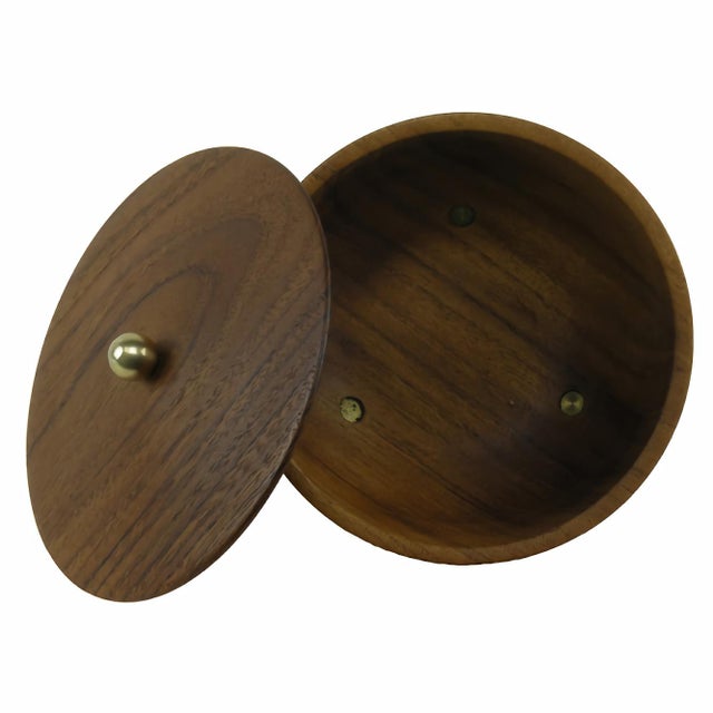Mid-Century Modern Mid-Century Sculptural Teak and Brass Lidded Bowl from Ståko, Sweden, 1950s-1960s For Sale - Image 3 of 8
