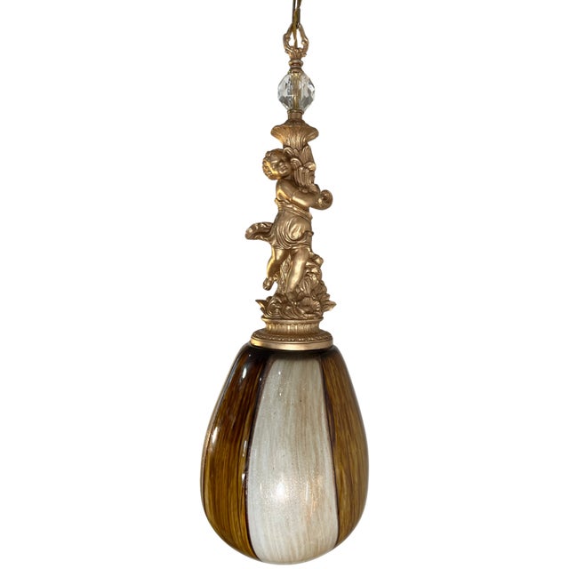 Murano Art Glass Aventurine Ovoid Shade With a Cherub Sculpture Pendant Light For Sale - Image 10 of 18
