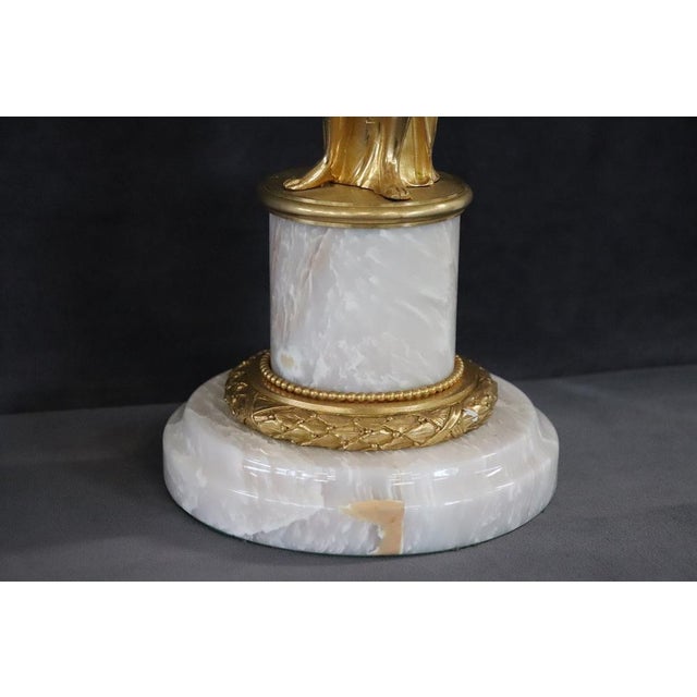 Sculptural Figures, Gilt Bronze on Alabaster Bases, Early 20th Century, Set of 2 For Sale - Image 9 of 18