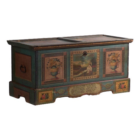 Antique Marriage Chest in Painted Pine, Central Europe, 1841 For Sale