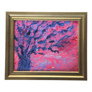 Botanical Abstract Tree Landscape Raspberry Pink Red Indigo Blue Original Oil Painting Cleo Plowden