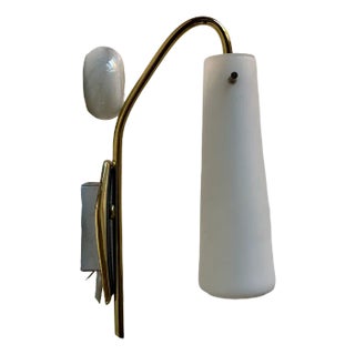 Scandinavian Wall Sconce in Brass and White Glass, 1950s For Sale