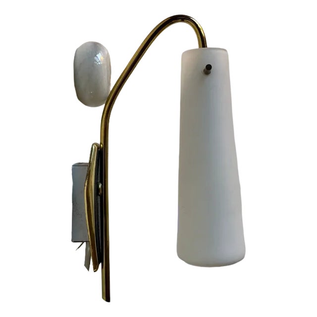 Scandinavian Wall Sconce in Brass and White Glass, 1950s For Sale