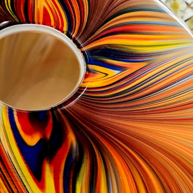 Italian Cased Swirl Art Glass Bowl Vase Orange Yellow 11" Hand Blown For Sale - Image 10 of 10