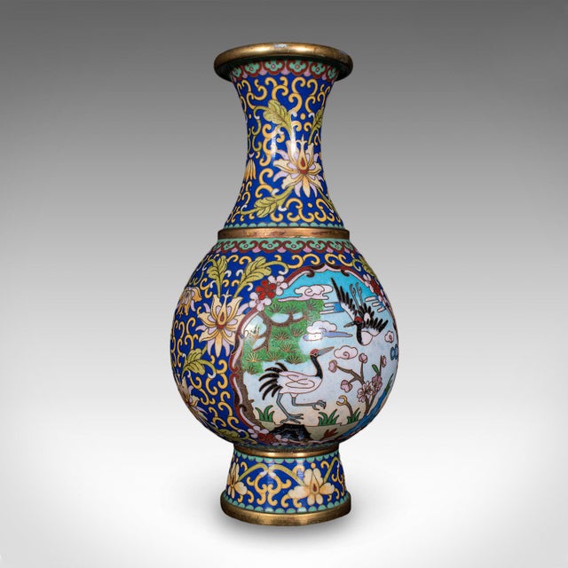 Chinese Pair of Vintage Baluster Form Vases, Oriental, Cloisonne, Posy Urn, Circa 1960 For Sale - Image 3 of 10
