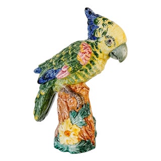 Large Scale Vintage Italian Majolica Ceramic Parrot Sculpture by Intrada For Sale