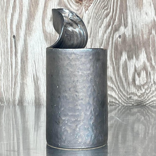 Ceramic Late 20th Century Vintage Boho Studio Pottery Open Can Vase For Sale - Image 7 of 7