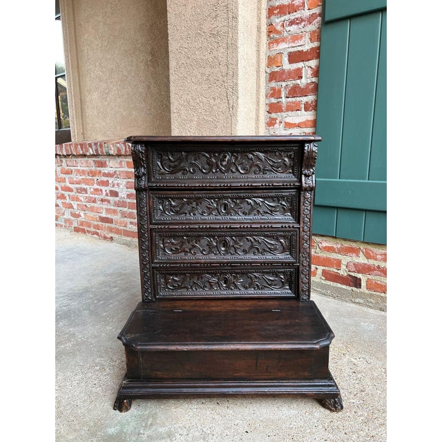 Antique French Gothic Devotional Cabinet Religious Painting Carved Oak Kneeler For Sale In Dallas - Image 6 of 18