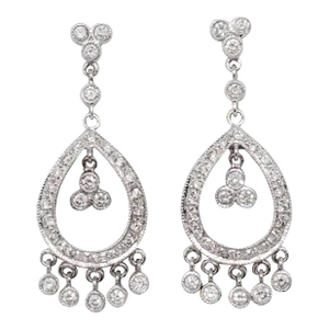 White Diamond Chandelier Earrings in 18k White Gold - A Pair