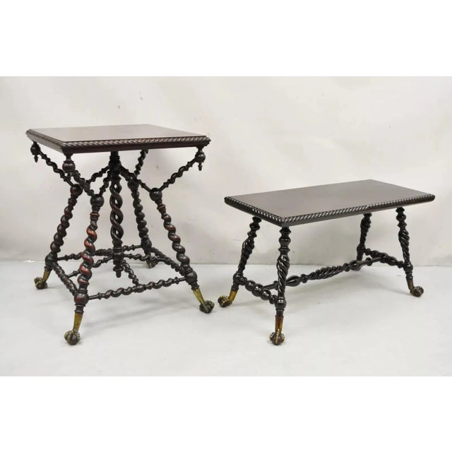 19th Century Merklen Brothers Victorian Barley Twist Mahogany Ball & Claw Bench For Sale - Image 12 of 12