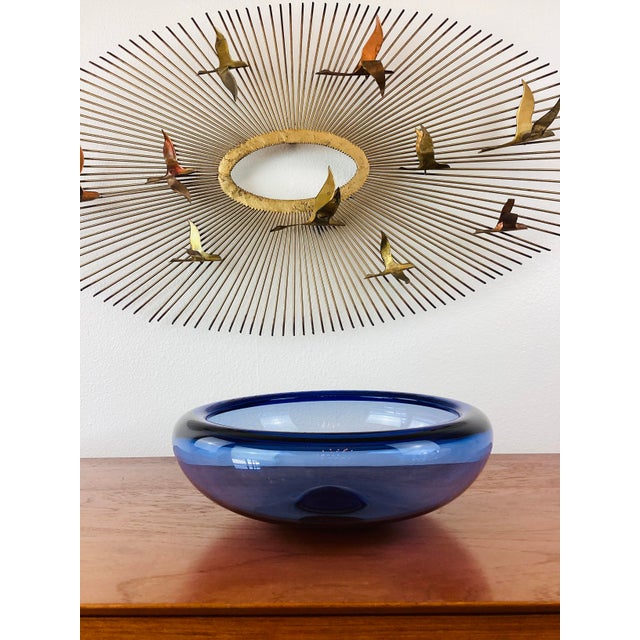 Holmegaard Vintage Mid-Century Modern Blue Holmegaard Glass Bowl For Sale - Image 4 of 11