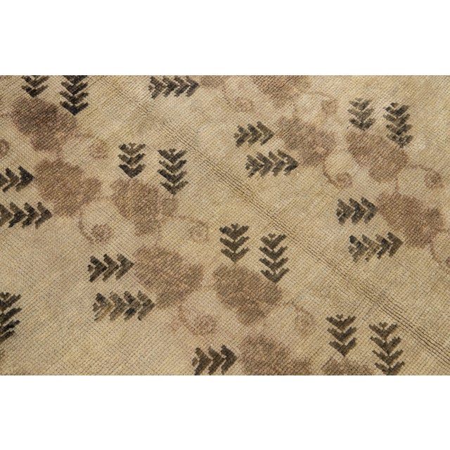 Tan Antique Khotan Handmade Floral Pattern Wool Rug in Tan For Sale - Image 8 of 9