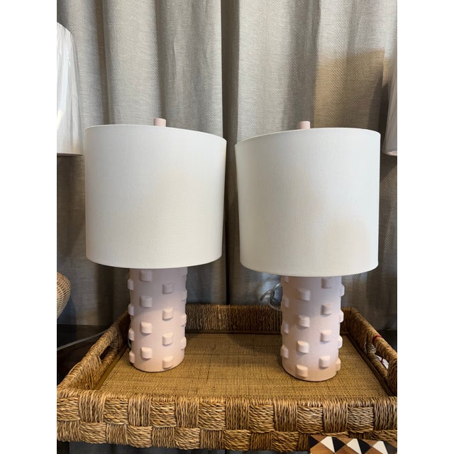 Modern Dust Pink Pottery Lamps, Pair For Sale - Image 3 of 5