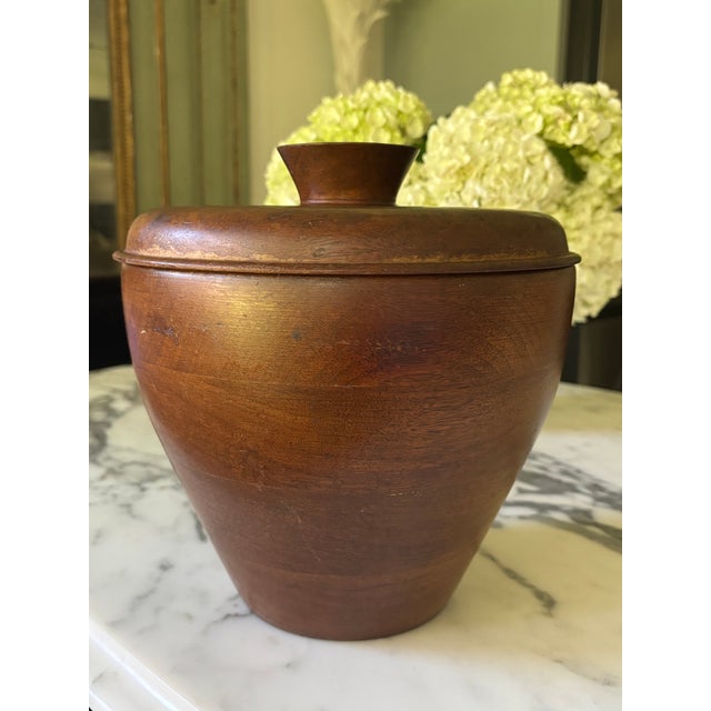 Mid-Century Danish Teak Wood Ice Bucket With Opal Glass Liner For Sale - Image 12 of 15
