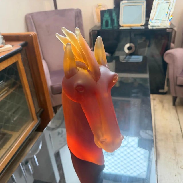 Contemporary 1990s Modern Amber and Brown Heavy Murano Glass Sculpture of an Horse Head 4 For Sale - Image 3 of 12