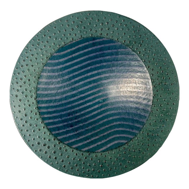 Masuo Ojima Ceramic Platter 18” Vintage Studio Pottery Green Lavender Wall Art For Sale