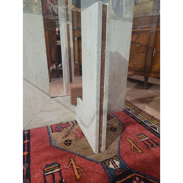 Travertine and Marble Dining Table with Glass Top, 1970s For Sale - Image 12 of 13