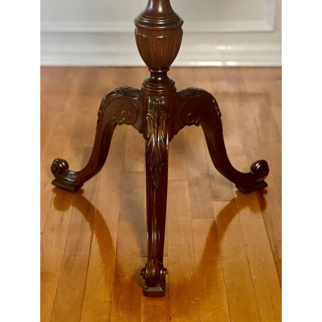 Brown 1930s French Carved and Book-Matched Walnut Burl Hexagonal Pedestal Table For Sale - Image 8 of 12