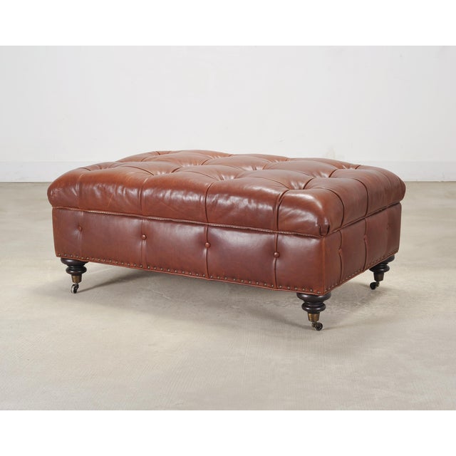 English Ralph Lauren English Brierly Leather Writer's Ottoman 4 Ft For Sale - Image 3 of 18