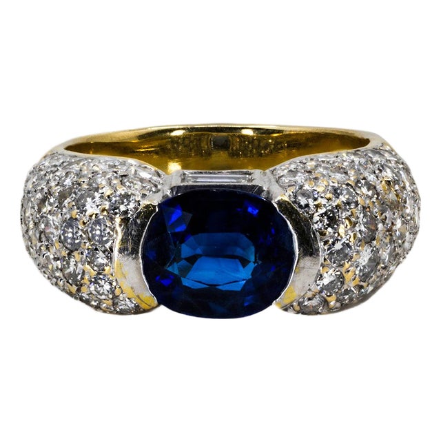 Late 20th Century Pair of Diamonds and Sapphire Ring, Size 5 For Sale