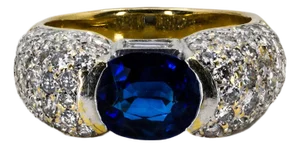 Late 20th Century Pair of Diamonds and Sapphire Ring, Size 5