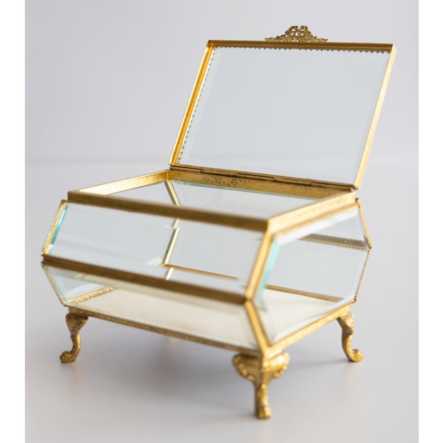 Large Antique French Ormolu Beveled Glass Jewelry Casket Dresser Box For Sale - Image 11 of 13