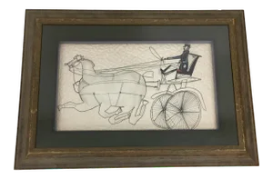 1960s “Horses” Framed Quilted Fabric