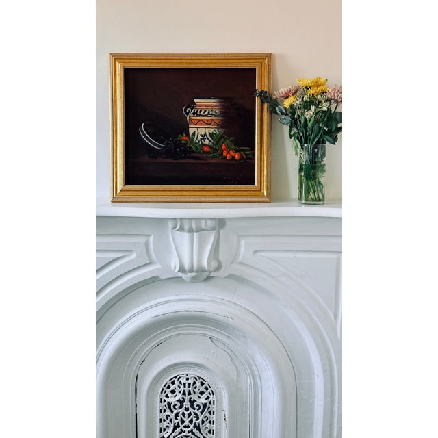 Original oil on canvas from the 1960s, depicting a Baroque-style still life. The composition and subject matter are...