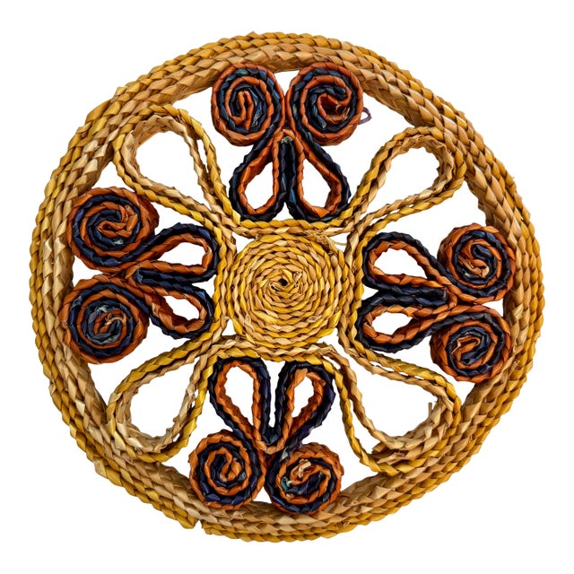 Vintage Circle Rattan Trivet For Sale