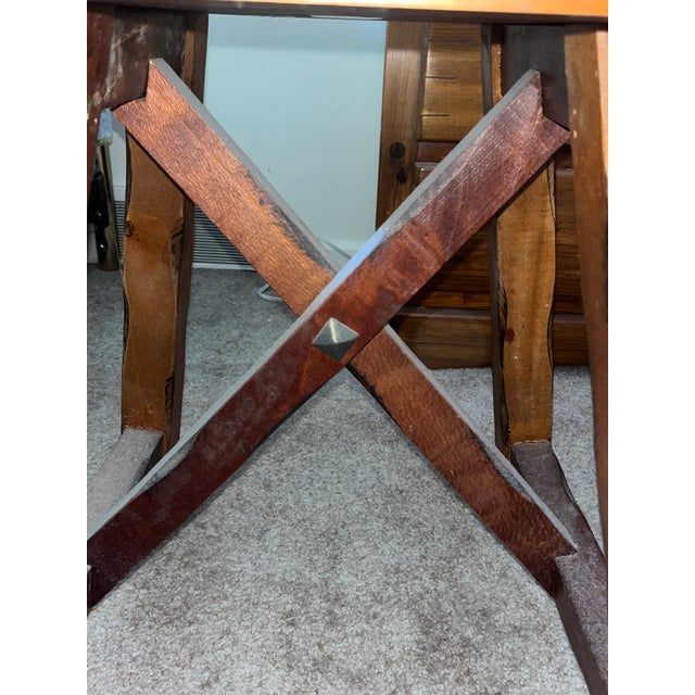 1970s Vintage Rustic Live Edge X-Base Side Table With Iron Clavos For Sale - Image 4 of 5