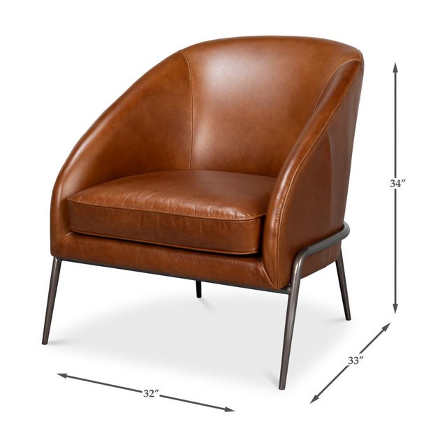 Contemporary Mid Century Modern Style Brown Leather Accent Chair For Sale - Image 11 of 11