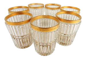 Antique Cut Crystal & Gilt Lowball Glasses, S/7