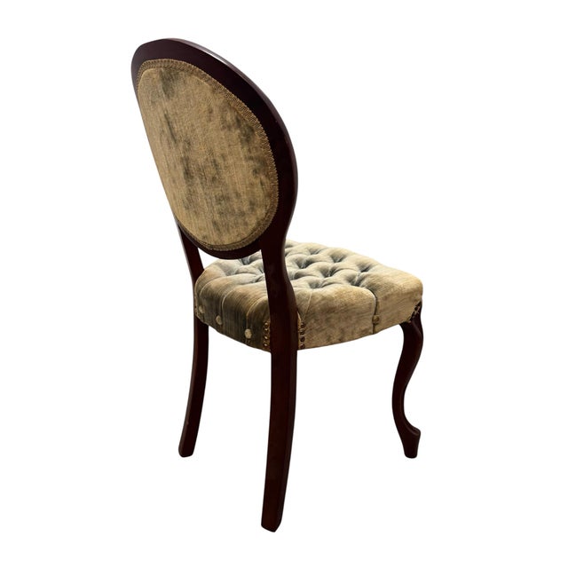 Wood Vintage Victorian Style Mahogany Frame Velvet Tufted Accent Chairs - Pair For Sale - Image 7 of 11