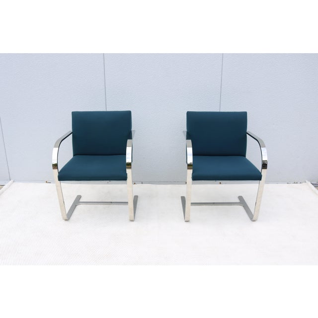 Ludwig Mies Van Der Rohe Brno Flat Bar Chairs in Blue Fabric by Gordon, a Pair For Sale - Image 10 of 18