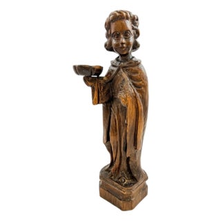 Italian Baroque Artist, Carved Altar Candlestick Figure, 1700s, Walnut For Sale