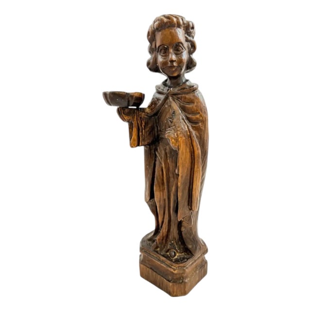 Italian Baroque Artist, Carved Altar Candlestick Figure, 1700s, Walnut For Sale