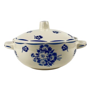 Vintage Semi-Porcelain Tureen with Blue Floral Pattern from Badonviller, 1920s For Sale
